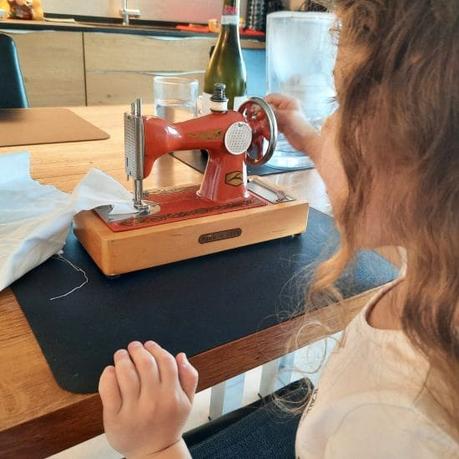 The Orsha vintage toy sewing machine I chose for my daughter Our daughter testing her Orsha toy sewing machine