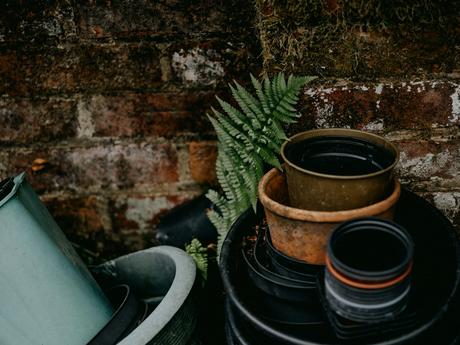 Garden Upgrades To Get Done During Low-Use Season Image of pots - ready to clean out garden ready for winter