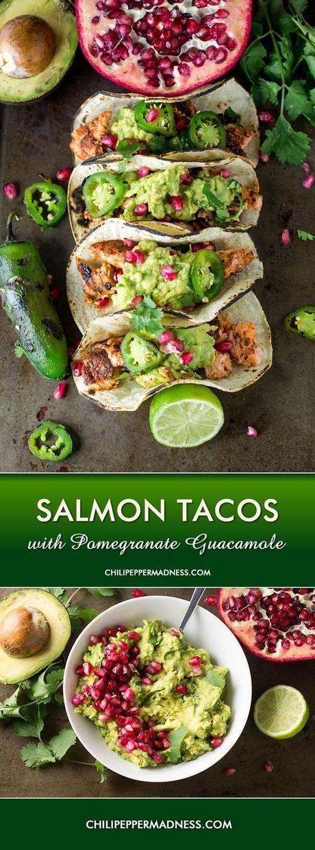 Salmon Tacos with Pomegranate Guacamole