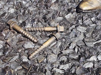 Chester's newest statue: Thomas Brassey Detail of the statue base, including several bolts.