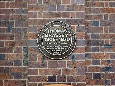 Chester's newest statue: Thomas Brassey Photo of a circular plaque to Thomas Brassey, The World's Foremost Builder of Railways in the 19th Century, placed by the Institute of Civil Engineers.