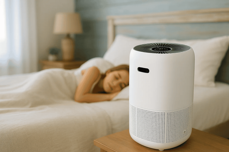 Fresh air purifier in bedroom promotes clean indoor air and a healthy sleeping environment.
