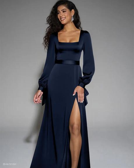 AW Bridal Winter Wedding Guest Dresses: Elegant Cold-Season Style aw bridal winter wedding guest dresses simple navy with long sleeves