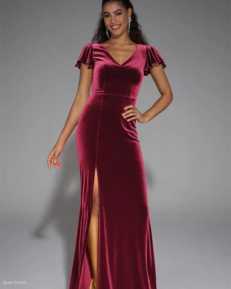 AW Bridal Winter Wedding Guest Dresses: Elegant Cold-Season Style aw bridal winter wedding guest dresses long velvet with cap sleeves