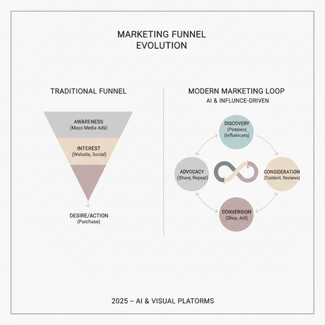 AI and Influence: Two Pillars of Modern Digital Marketing Strategy Shift from traditional to modern marketing funnels - best practices for influencer marketing on pinterest infographic
