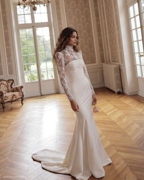 wona concept top wedding dresses with long sleeves lace illusion neckline