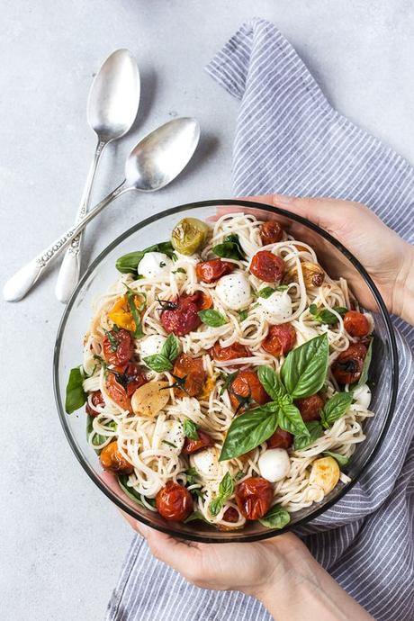 Brown Rice Caprese Spaghetti