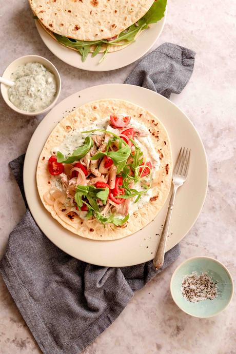 Chicken rotis with herb yoghurt