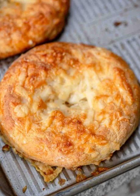 a baked asiago high protein bagel