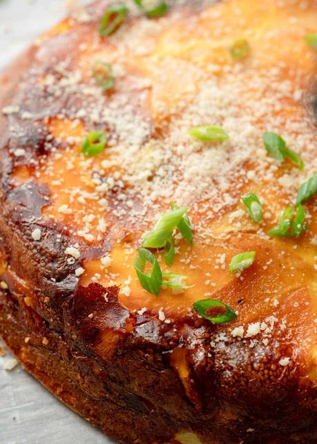 a close up of a sweet potato spanish omelet 