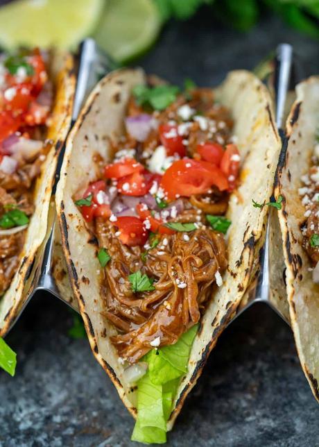 tacos filled with slow cooker shredded beef