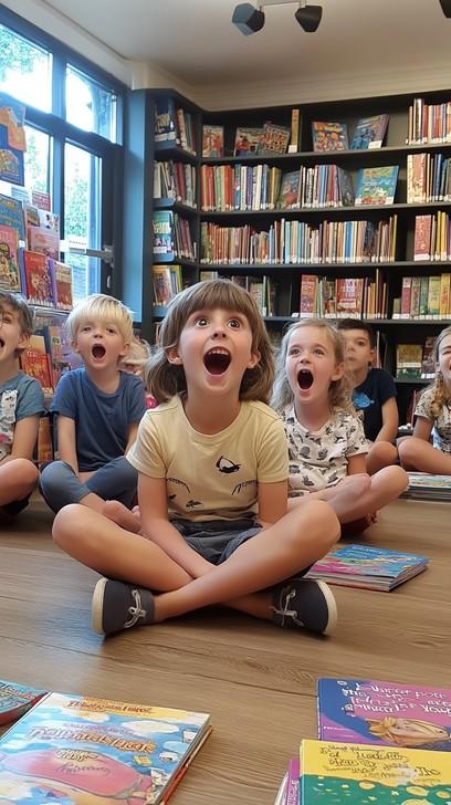 Excited children reading