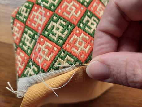 An embroidered box in German Brick Stitch