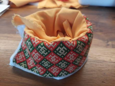 Lining the inside of my my German Brick Stitch embroidered box