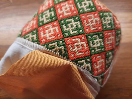 An embroidered box in German Brick Stitch