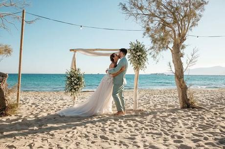 Romantic White Beach Ceremony Naxos Sunset