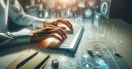 A high-resolution close-up of hands typing on a premium keyboard with mathematic