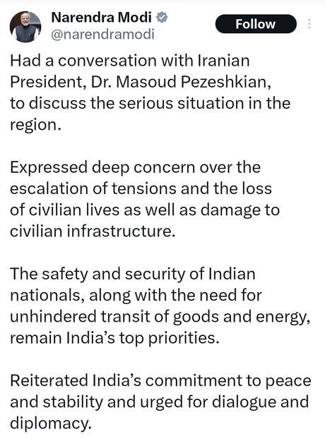 Modi speaks with Iranian President, voices concern over rising tensions