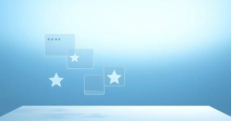 A sophisticated data visualization concept showing floating translucent review c