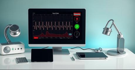 A sophisticated medical workstation featuring a realistic high-resolution cardia