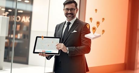 A professional businessman in a tailored suit standing confidently next to a mod