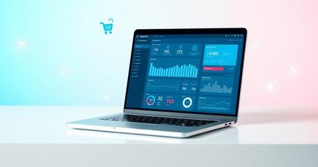 A premium laptop displaying an ecommerce dashboard with wireless network perform