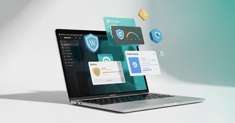 A sleek MacBook Pro sits at a slight angle on a pure white background, displayin