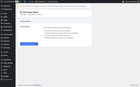 Setup Wizard - Create Pages step