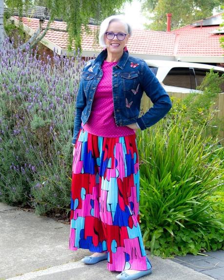 Balancing Flamboyant Style with a Practical Lifestyle statement pattern and embellished denim jacket