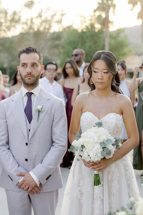 Fairytale Destination Wedding White Roses Eucalyptus