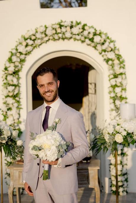 Fairytale Destination Wedding White Roses Eucalyptus