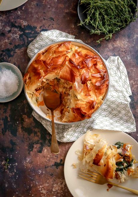 Butternut and spinach phyllo pie