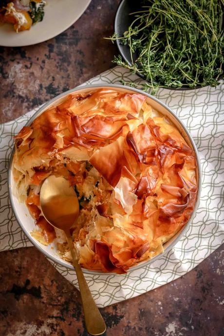 Butternut and spinach phyllo pie