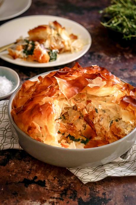 Butternut and spinach phyllo pie