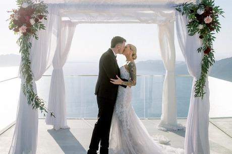 Romantic destination wedding in Santorini with caldera views | Briarna & Logan