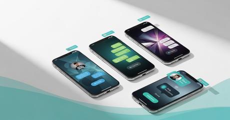 Three premium smartphones arranged in a dynamic diagonal composition on a pure w
