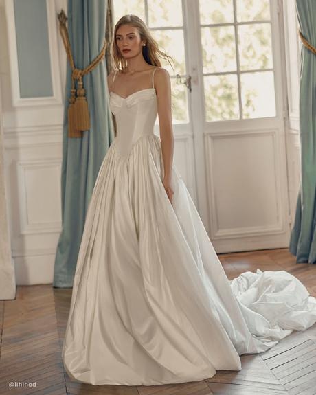 basque waist wedding dresses simple with spaghetti straps lihihod