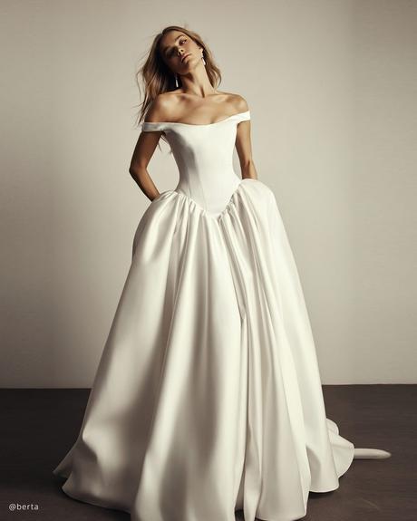 basque waist wedding dresses simple off the shoulder berta