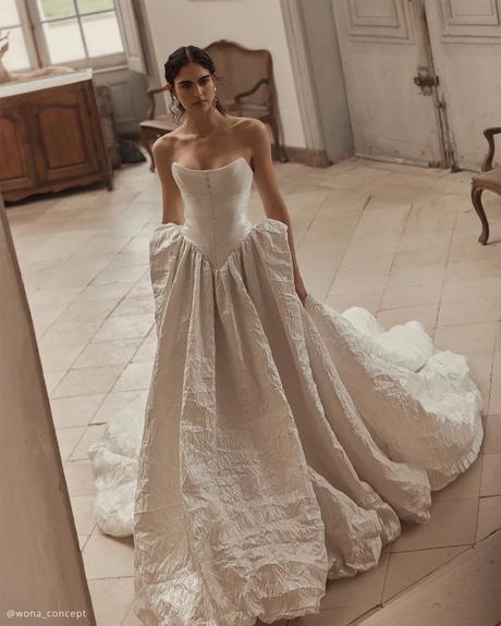 basque waist wedding dresses strapless neckline simple corset wonaconcept