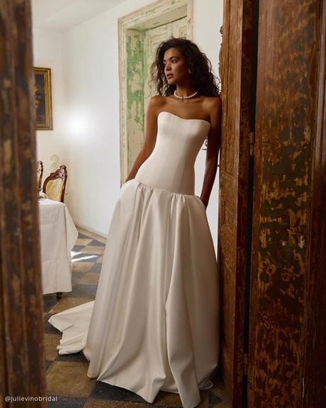 basque waist wedding dresses strapless neckline simple julievino