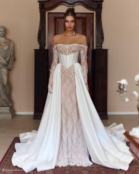 basque waist wedding dresses with overskirt corset julievino