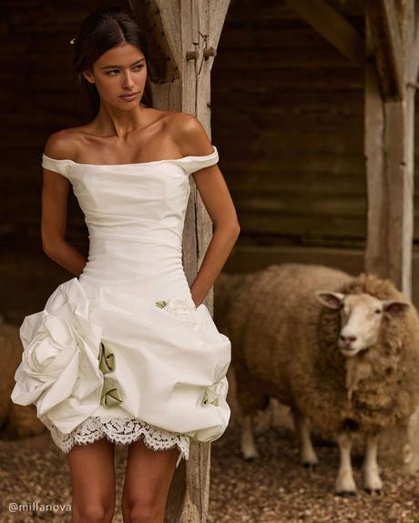 bubble hem wedding dresses short with floral millanova