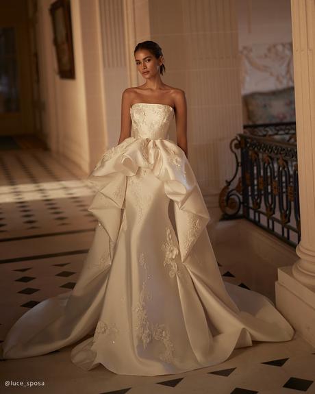 bubble hem wedding dresses strapless neckline silk with floral lucesposa