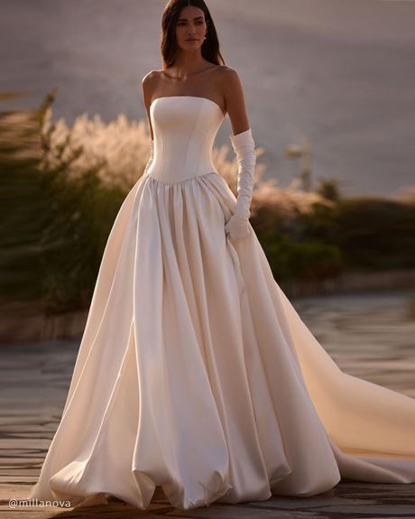 bubble hem wedding dresses simple strapless neckline millanova