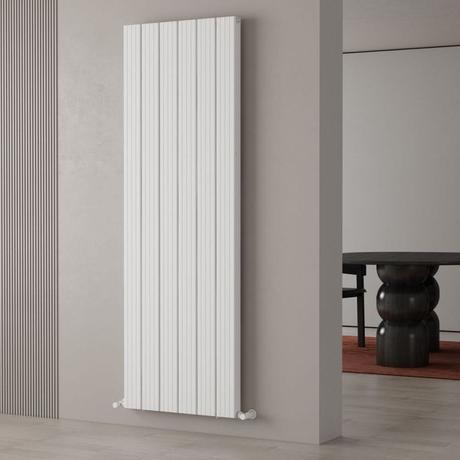 Carisa Chambord white vertical aluminum designer radiator on light wall