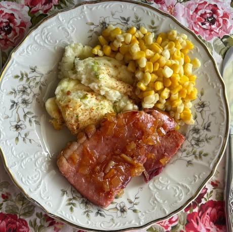 Gingered Ham & Deviled Potatoes