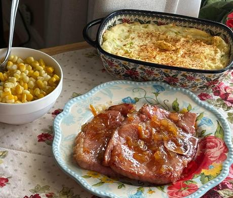 Gingered Ham & Deviled Potatoes