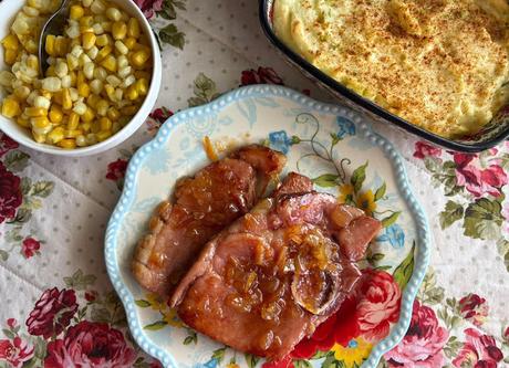 Gingered Ham & Deviled Potatoes