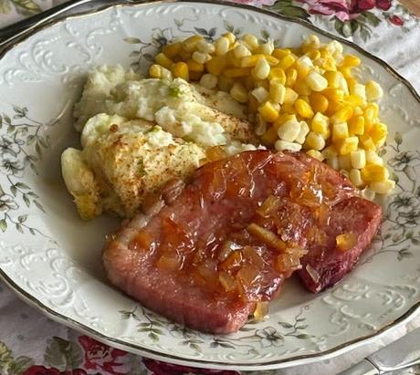 Gingered Ham & Deviled Potatoes