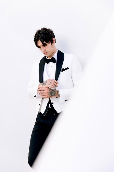 White Tuxedo Groom Look Carlitos